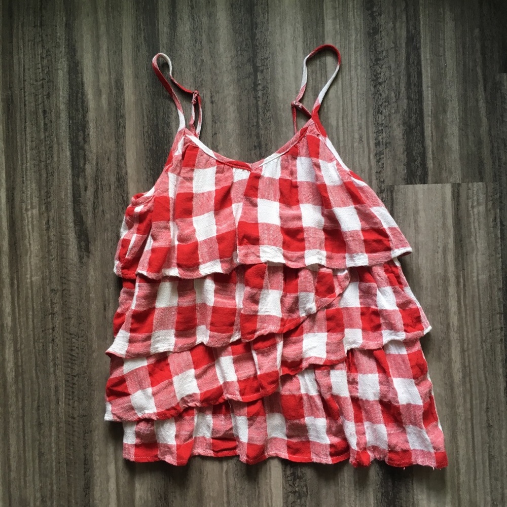 Cute tiered tank top in red gingham checks :)